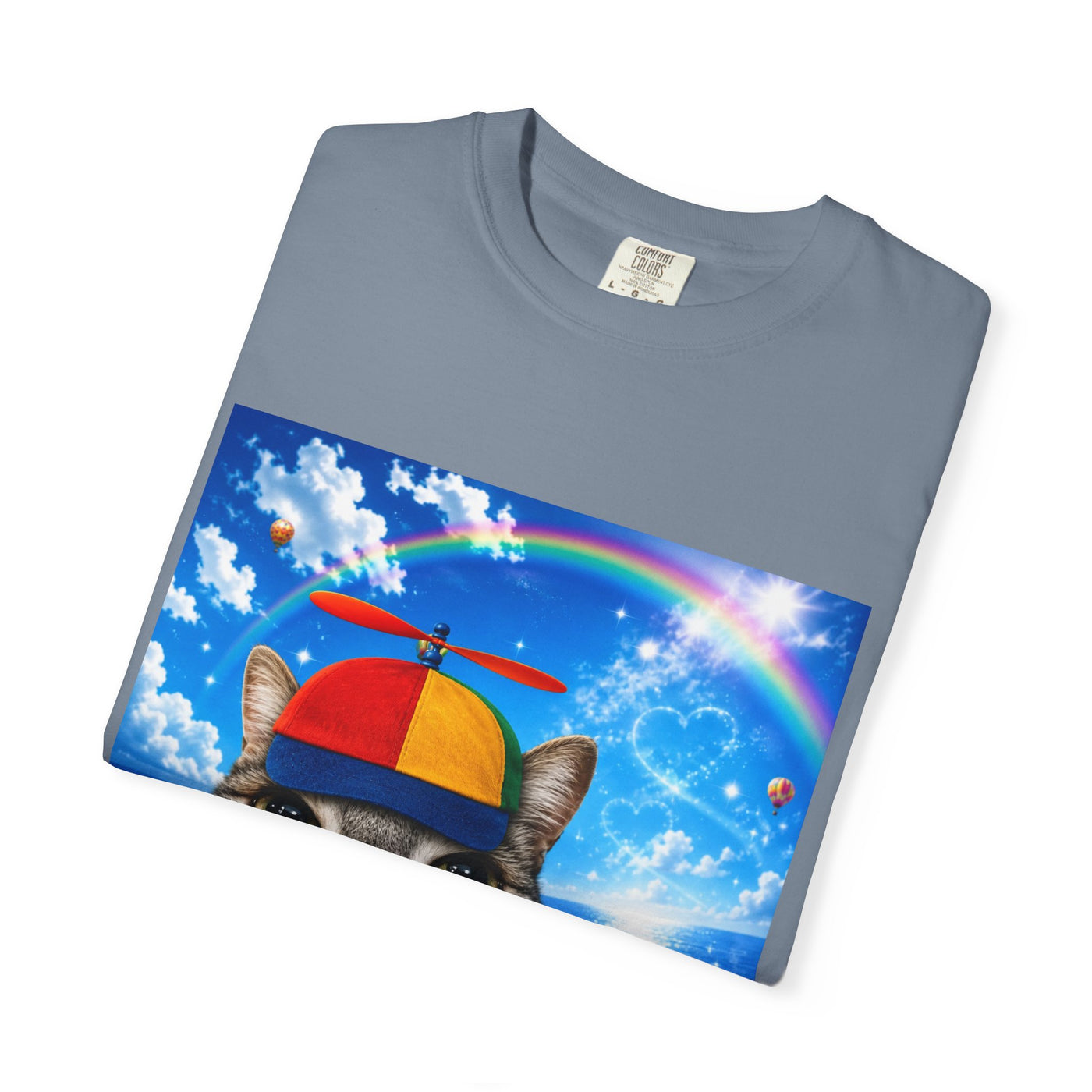 Cat with Lollipop T-Shirt — Rainbow Beanie Kitten Graphic Tee