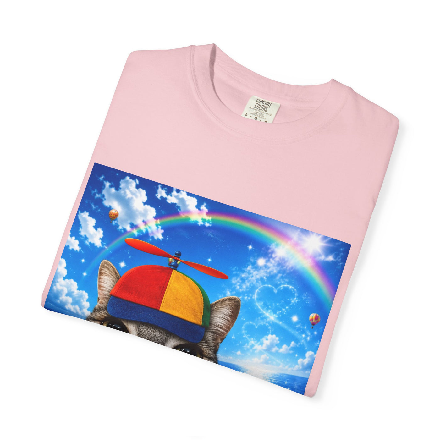 Cat with Lollipop T-Shirt — Rainbow Beanie Kitten Graphic Tee