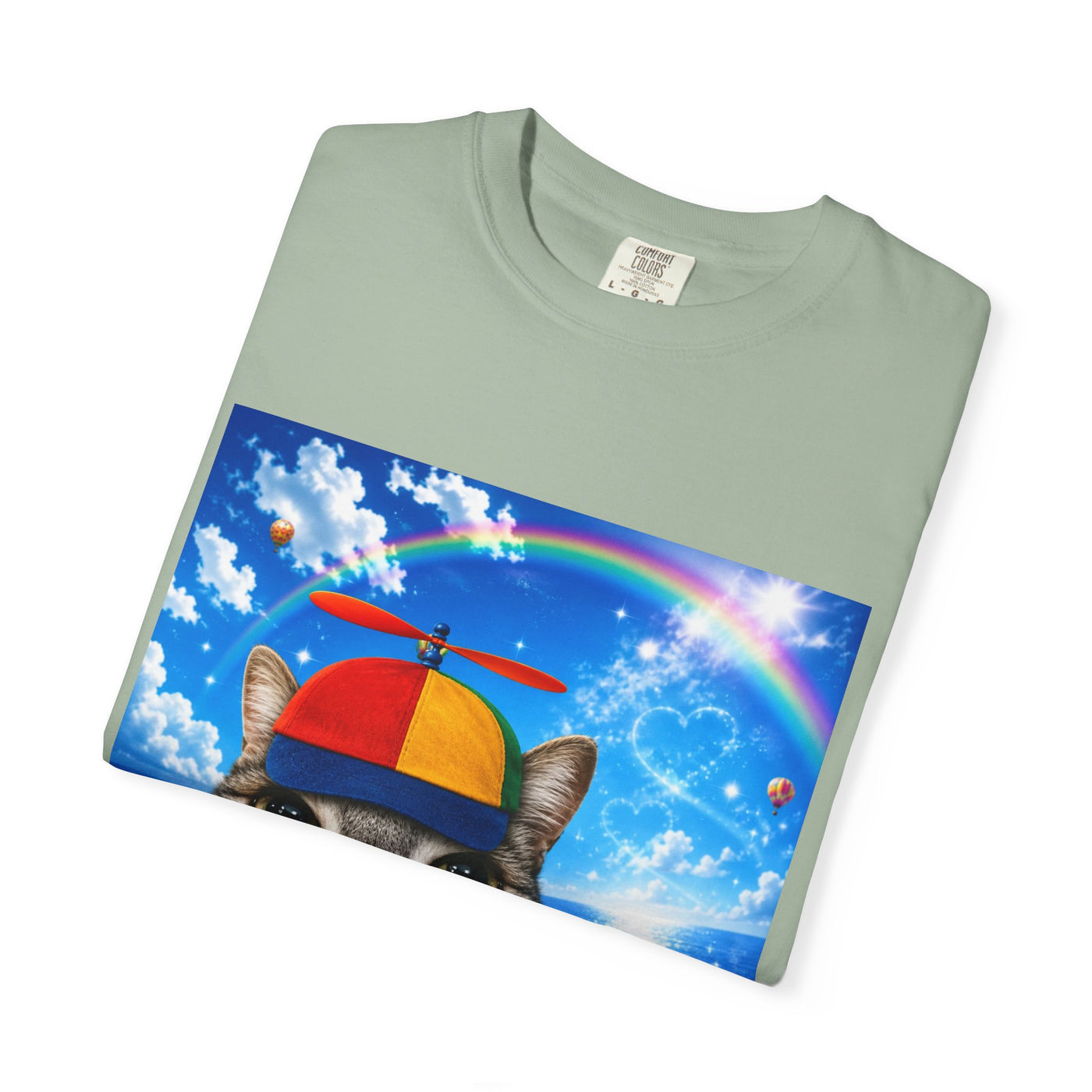 Cat with Lollipop T-Shirt — Rainbow Beanie Kitten Graphic Tee