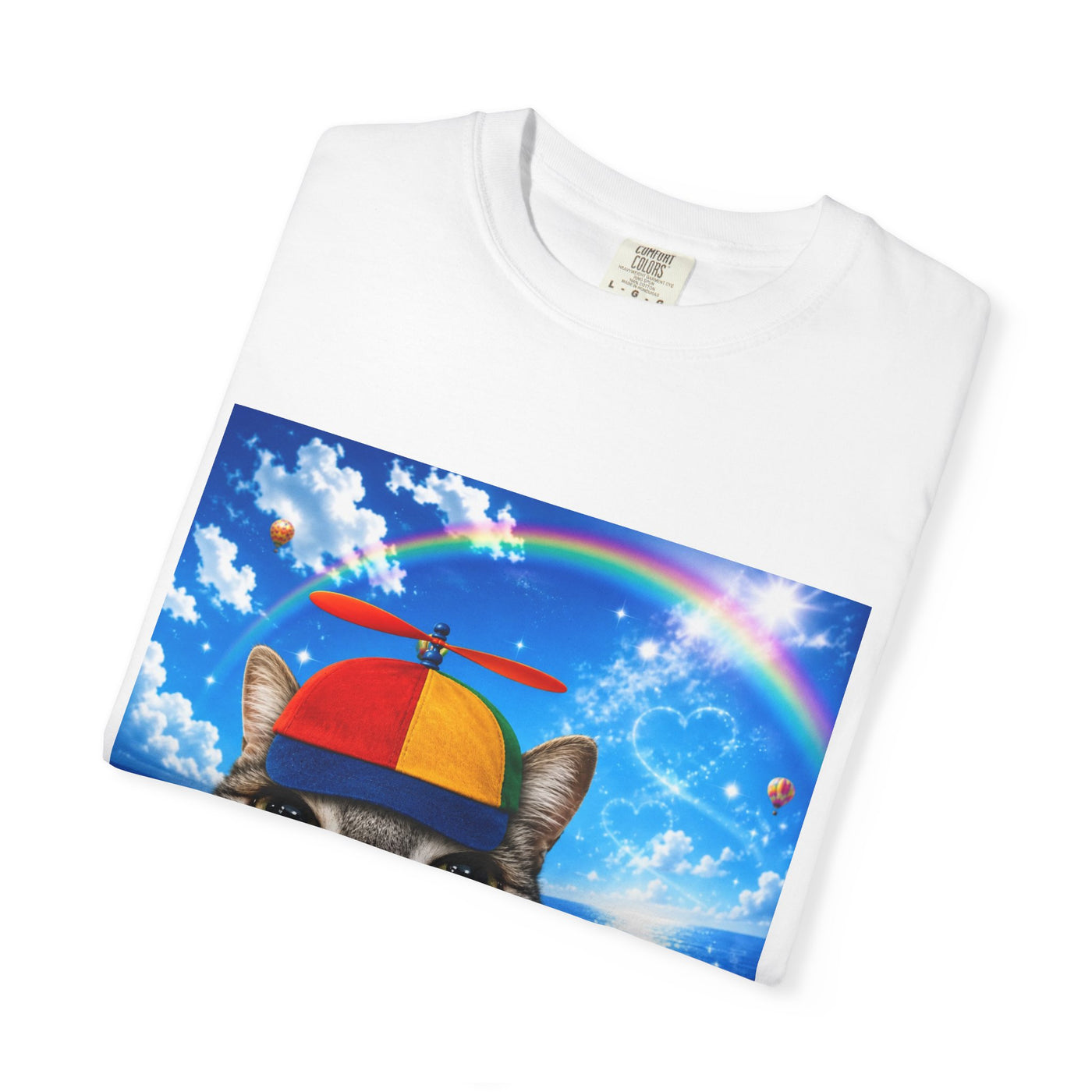 Cat with Lollipop T-Shirt — Rainbow Beanie Kitten Graphic Tee