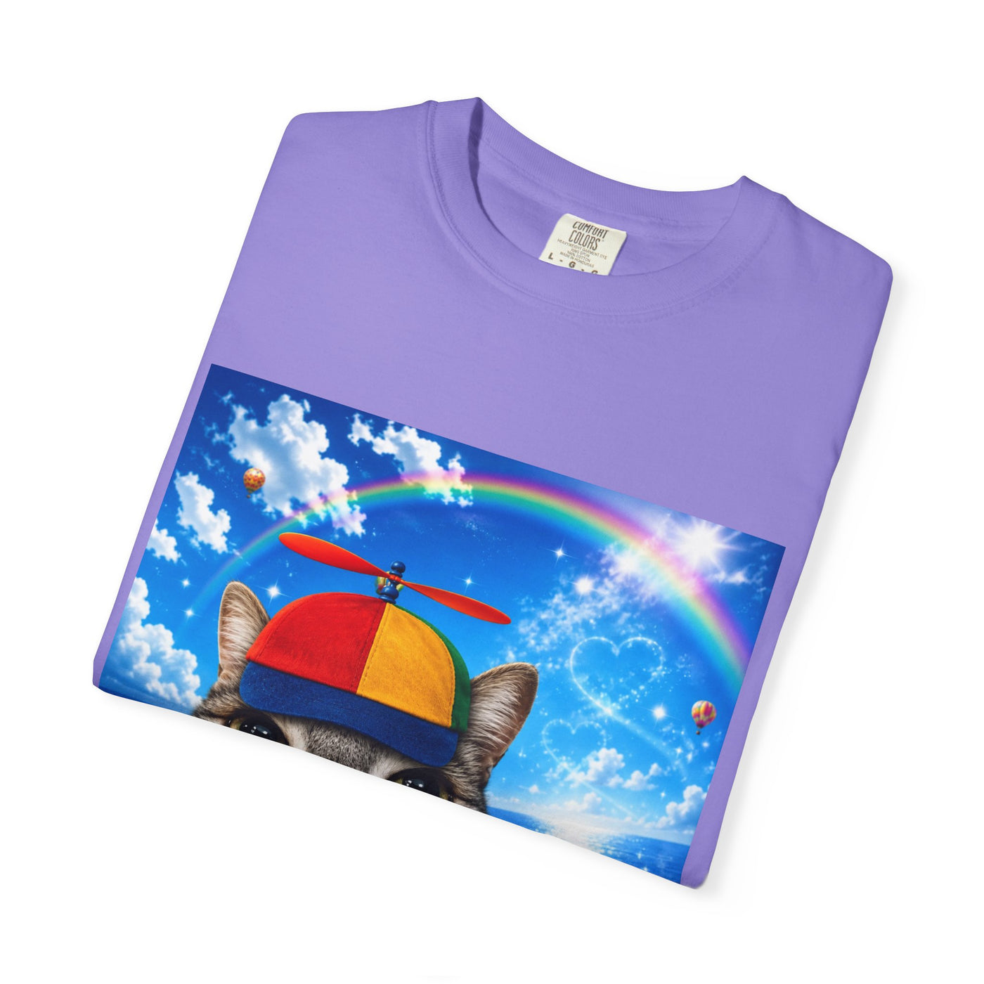 Cat with Lollipop T-Shirt — Rainbow Beanie Kitten Graphic Tee