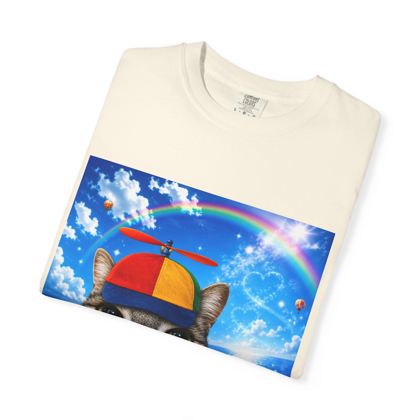 Cat with Lollipop T-Shirt — Rainbow Beanie Kitten Graphic Tee