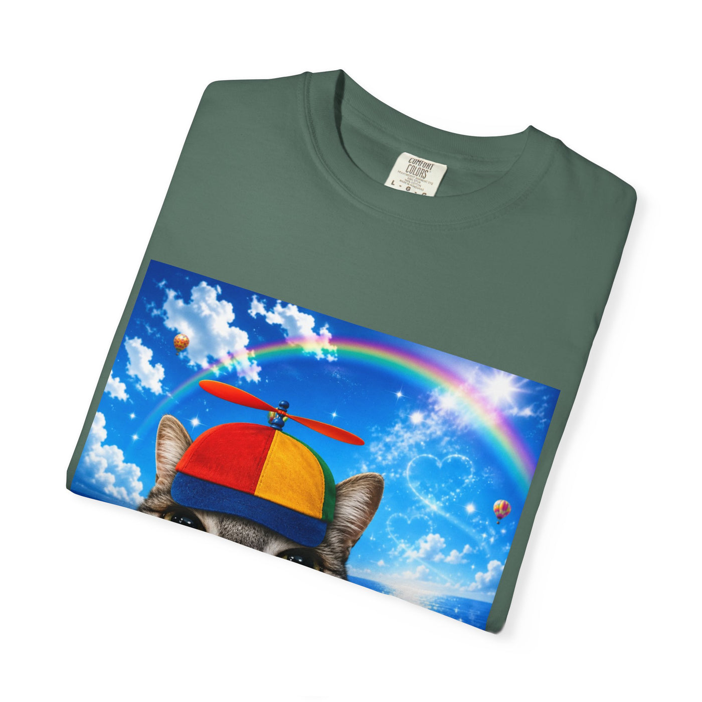 Cat with Lollipop T-Shirt — Rainbow Beanie Kitten Graphic Tee