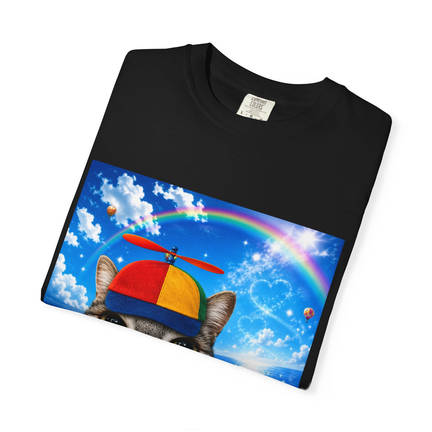 Cat with Lollipop T-Shirt — Rainbow Beanie Kitten Graphic Tee