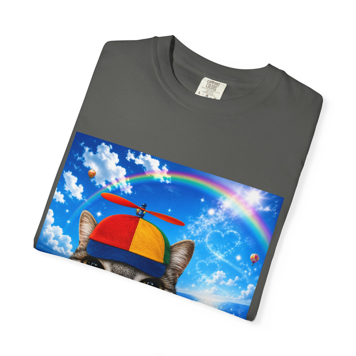 Cat with Lollipop T-Shirt — Rainbow Beanie Kitten Graphic Tee