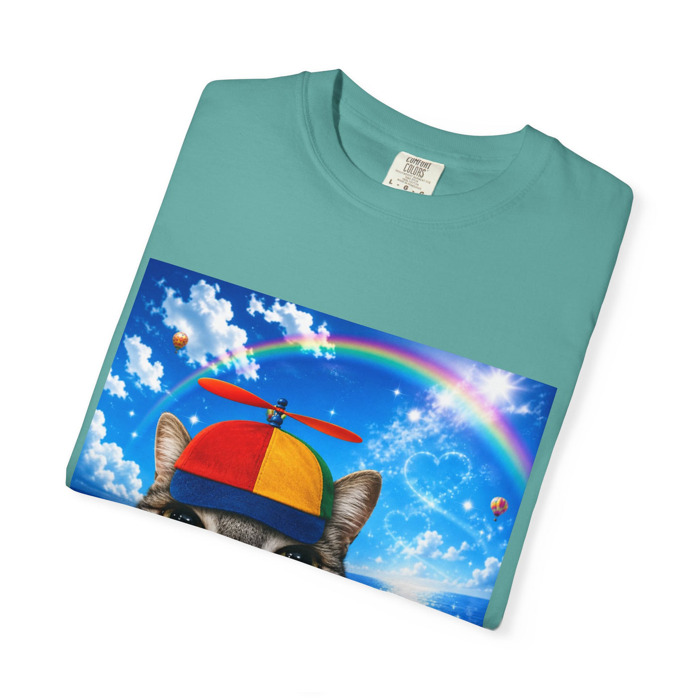 Cat with Lollipop T-Shirt — Rainbow Beanie Kitten Graphic Tee