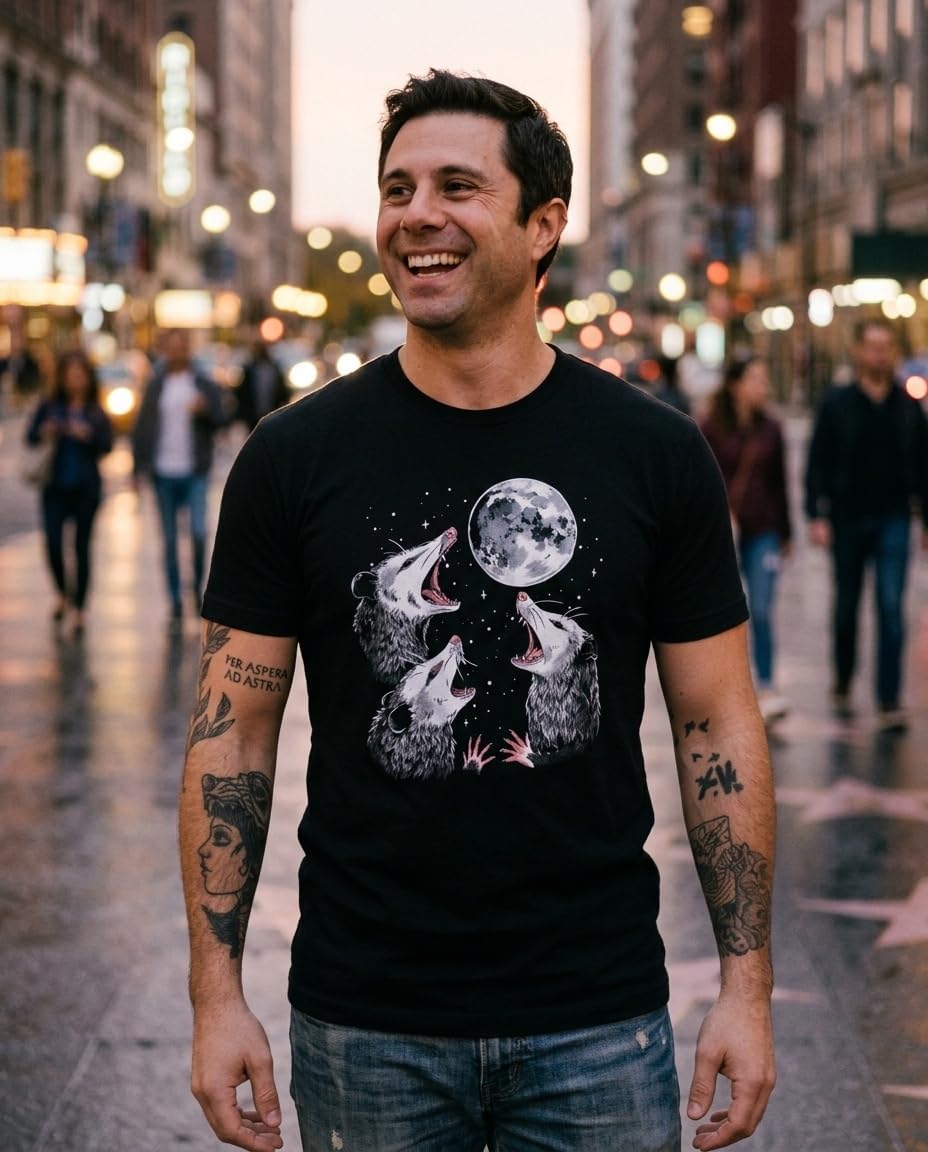 Three Possum Moon T-Shirt – Funny Opossum Meme Tee for Men & Women - Weird Animal Humor, Retro Cursed Gag Gift Graphic Shirt