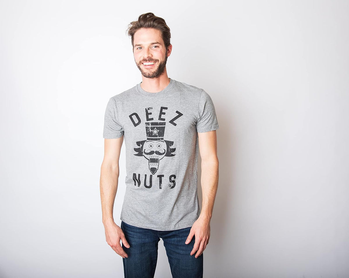 Mens Deez Nuts Nutcracker Funny Christmas Novelty Tee for Guys