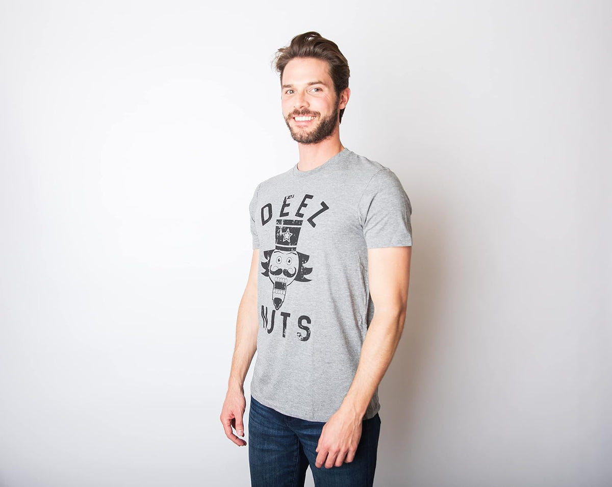 Mens Deez Nuts Nutcracker Funny Christmas Novelty Tee for Guys