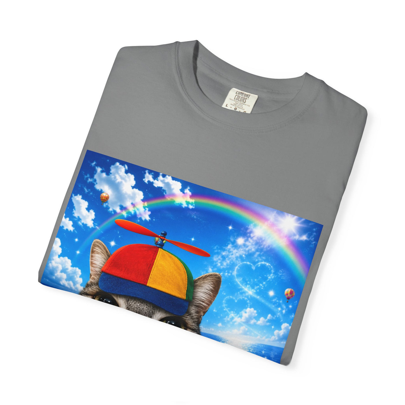 Cat with Lollipop T-Shirt — Rainbow Beanie Kitten Graphic Tee