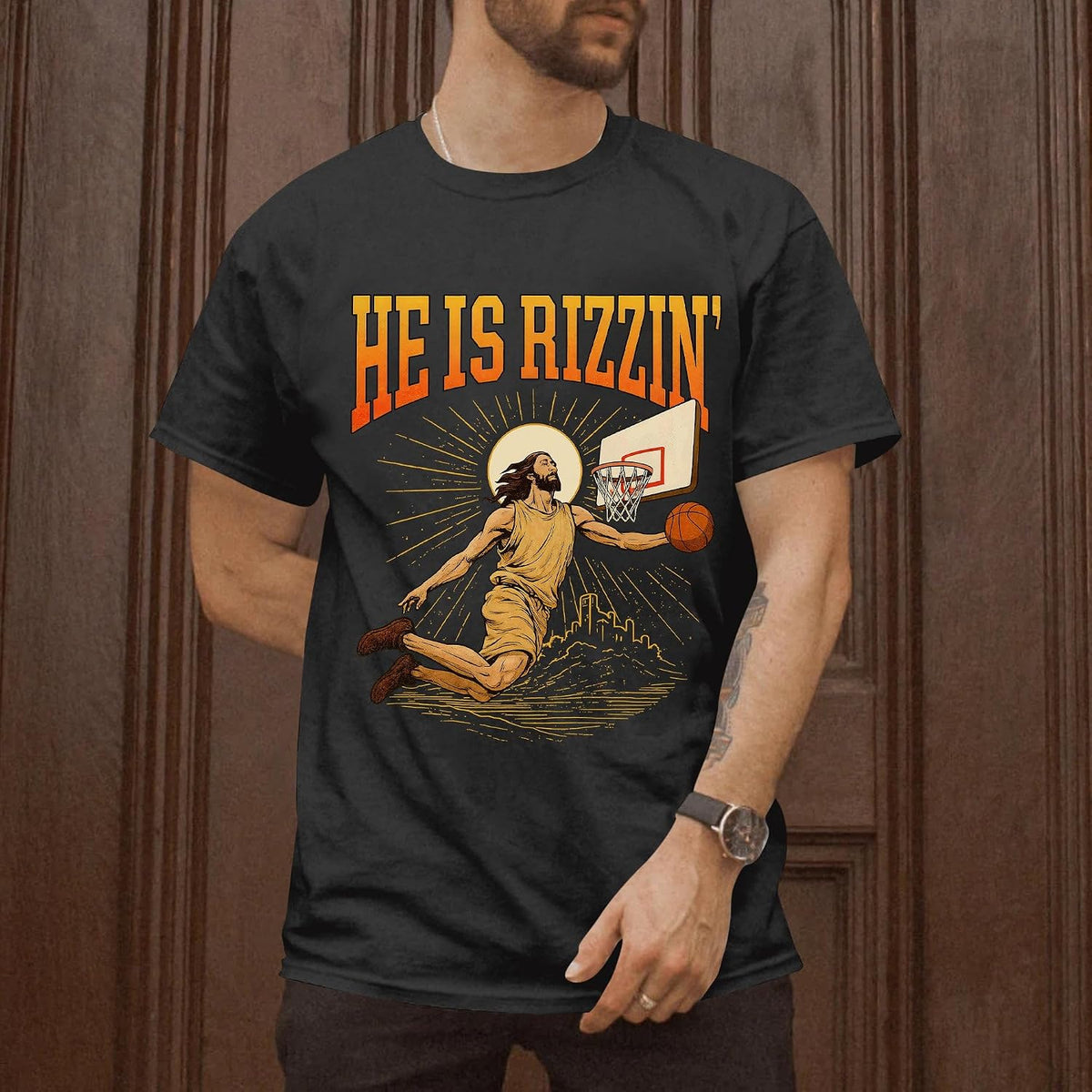 He is Rizzin Shirt for Men - He is Rizzen Tshirt - Rizz Shirts - Funny Basketball Shirt for Adults