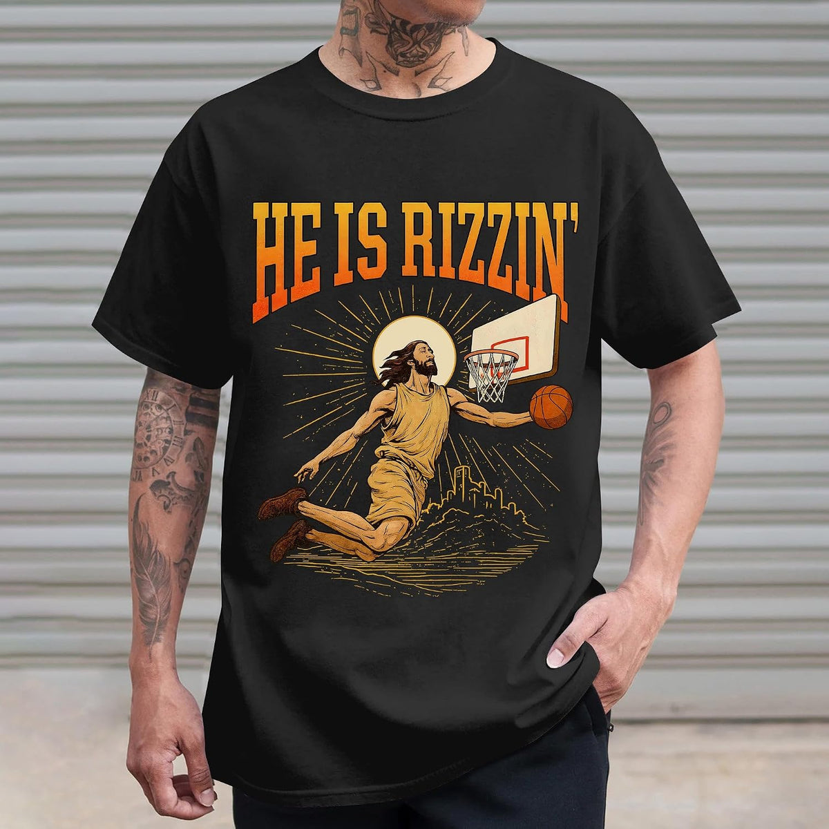 He is Rizzin Shirt for Men - He is Rizzen Tshirt - Rizz Shirts - Funny Basketball Shirt for Adults