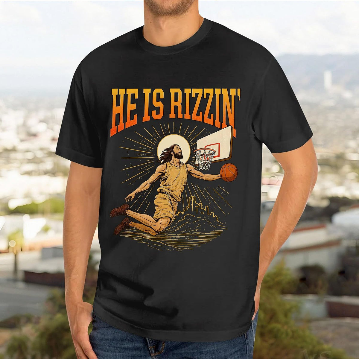 He is Rizzin Shirt for Men - He is Rizzen Tshirt - Rizz Shirts - Funny Basketball Shirt for Adults