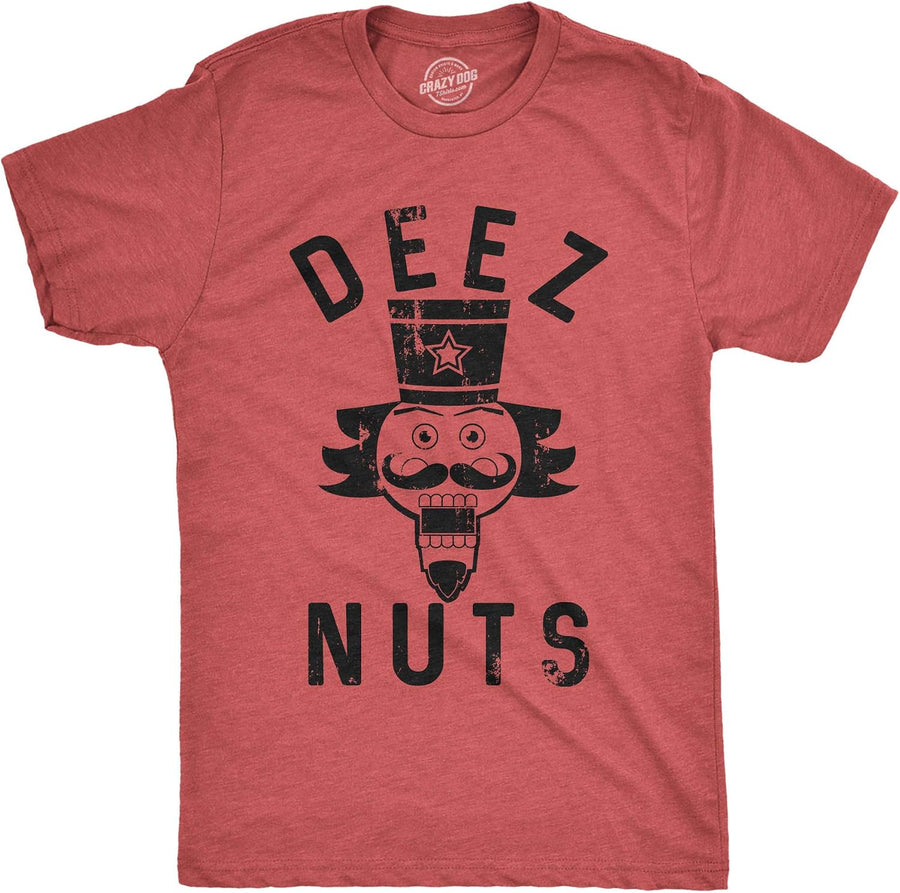 Mens Deez Nuts Nutcracker Funny Christmas Novelty Tee for Guys