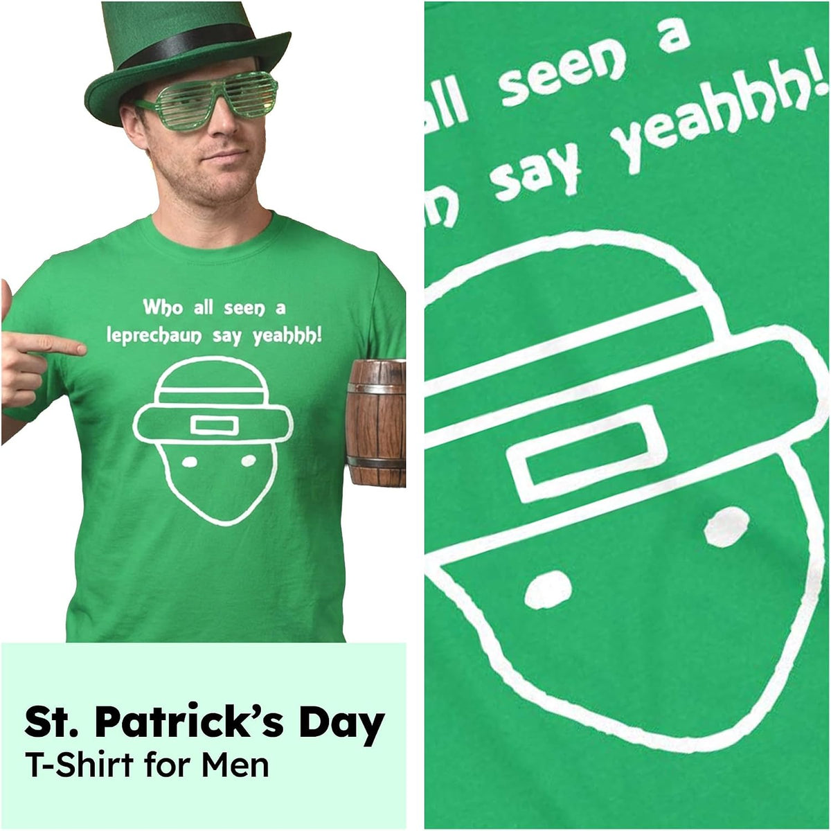 Who All Seen a Leprechaun Sketch Funny Saint Men's T-Shirt