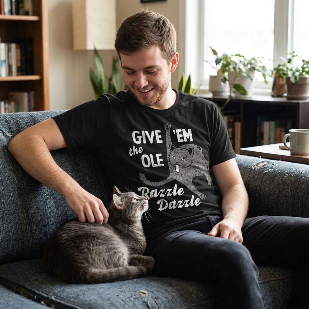 Give Em The Ole Razzle Dazzle Cat Graphic Funny Mens T Shirts