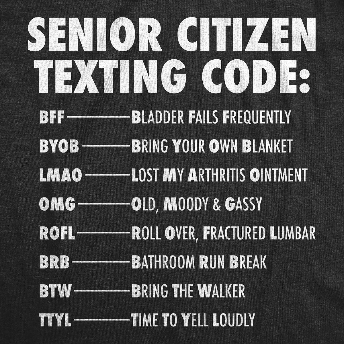 Senior Citizen Texting Code Elderly Graphic Funny Mens T Shirts