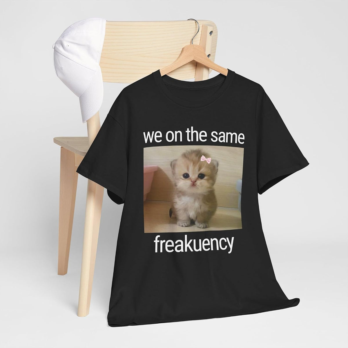 We On The Same Freakuency Cat Meme Shirt - Funny Cat Meme Tee for Cat Lovers, Y2K Dank Memes Shirt, Cute Kitten Design