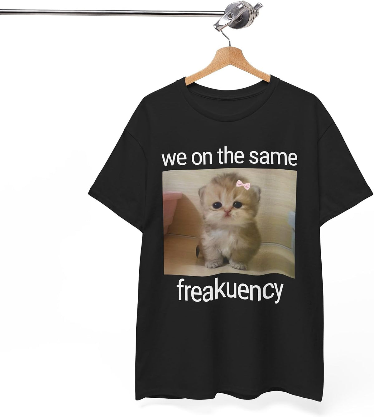 We On The Same Freakuency Cat Meme Shirt - Funny Cat Meme Tee for Cat Lovers, Y2K Dank Memes Shirt, Cute Kitten Design