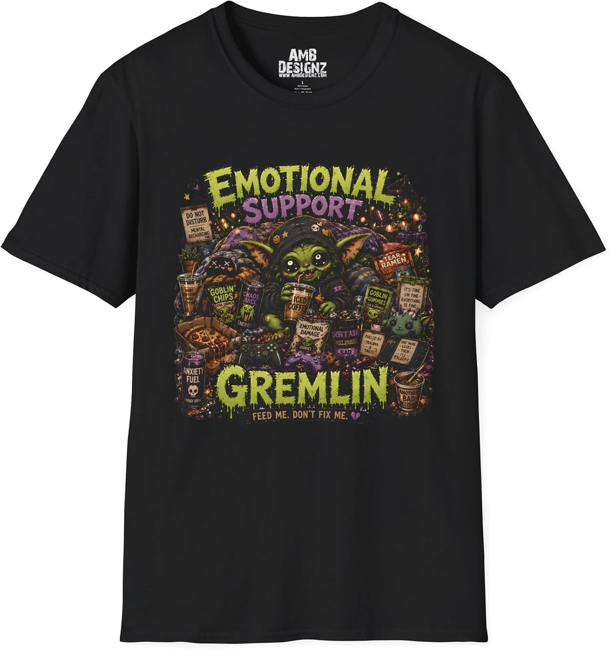 Emotional Support Gremlin T-Shirt, Funny Goblin Graphic Tee, Chaotic Meme Humor Shirt