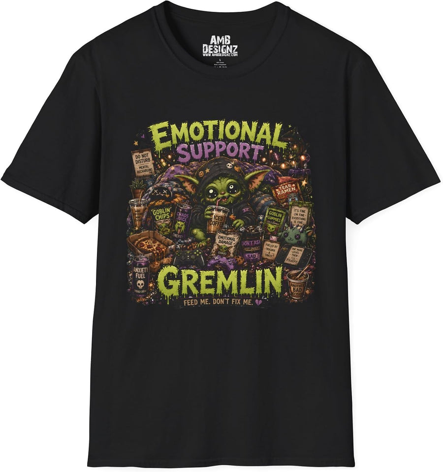 Emotional Support Gremlin T-Shirt, Funny Goblin Graphic Tee, Chaotic Meme Humor Shirt