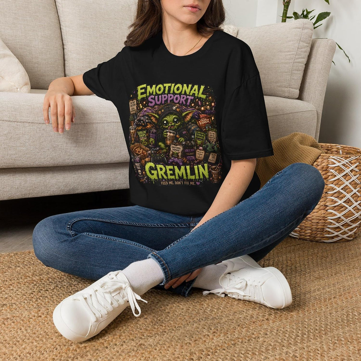 Emotional Support Gremlin T-Shirt, Funny Goblin Graphic Tee, Chaotic Meme Humor Shirt
