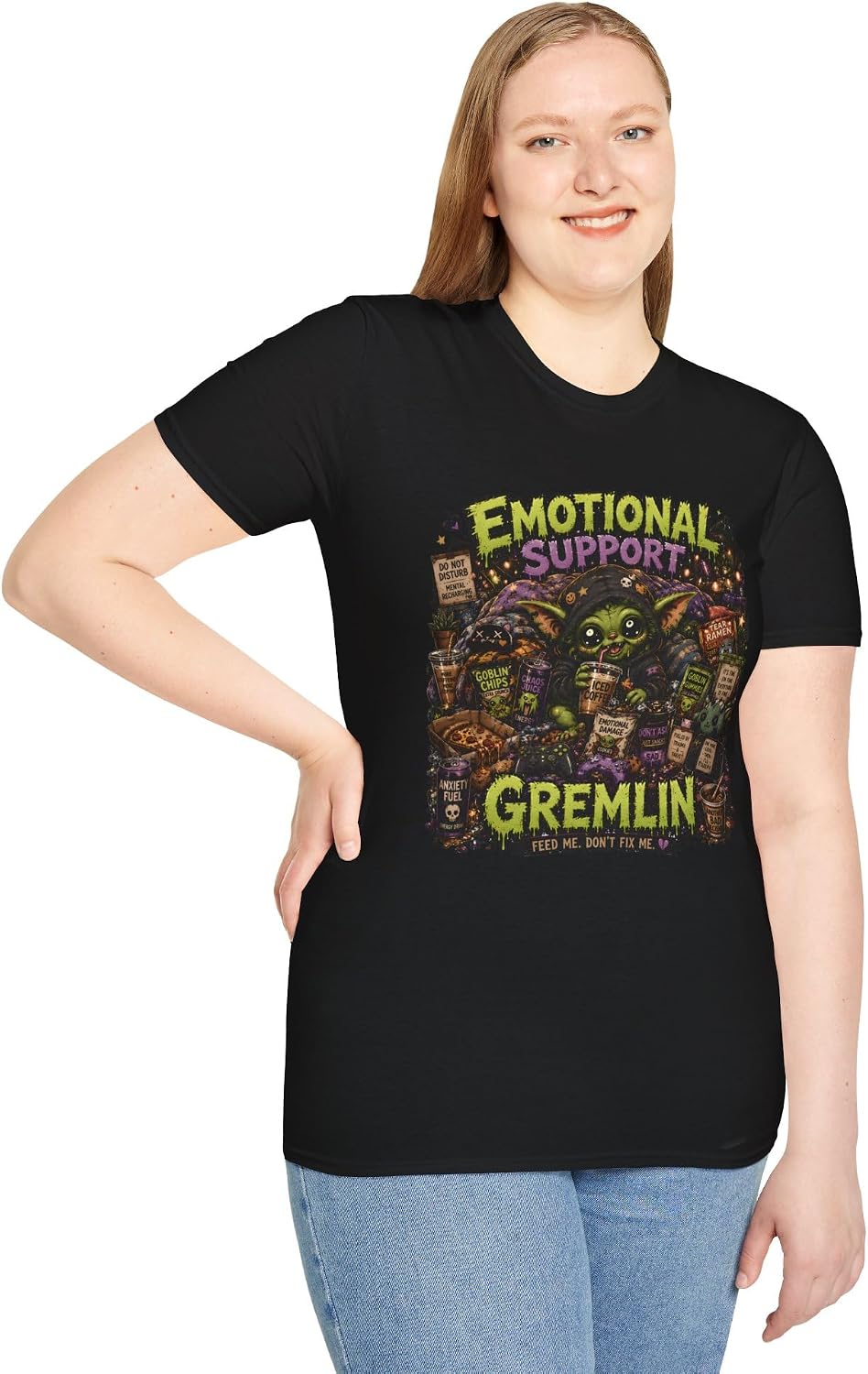 Emotional Support Gremlin T-Shirt, Funny Goblin Graphic Tee, Chaotic Meme Humor Shirt